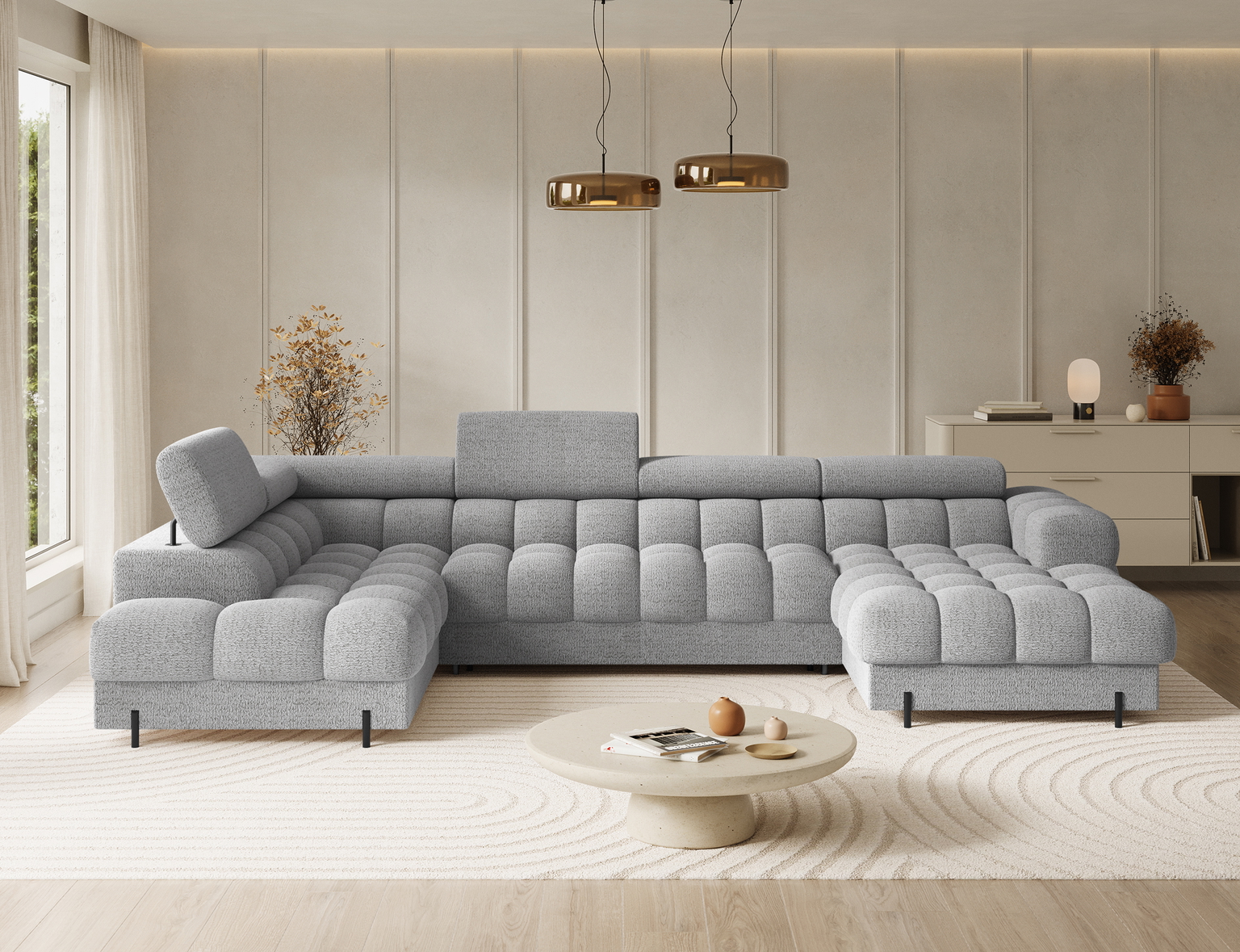 Kampinė sofa - lova Feraria Royal 03, pilka sp., dešininė, 202 x 358 cm x 93 cm-1