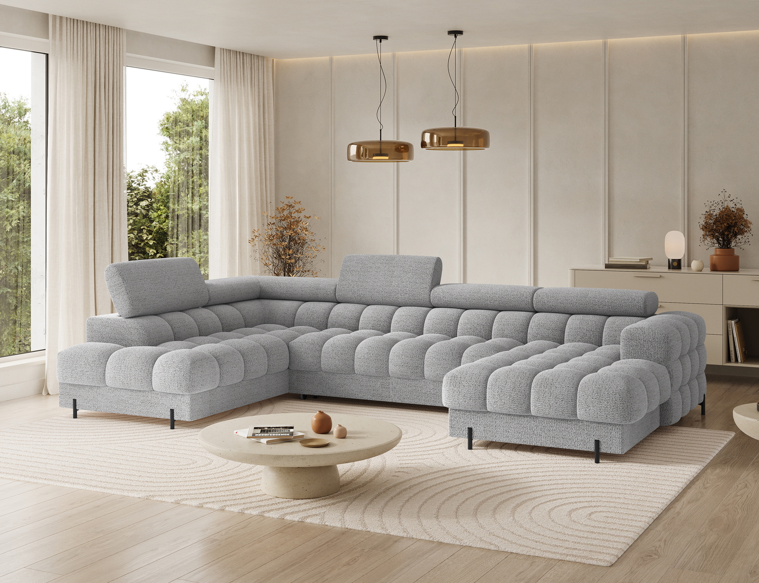 Kampinė sofa - lova Feraria Royal 03, pilka sp., dešininė, 202 x 358 cm x 93 cm - 4