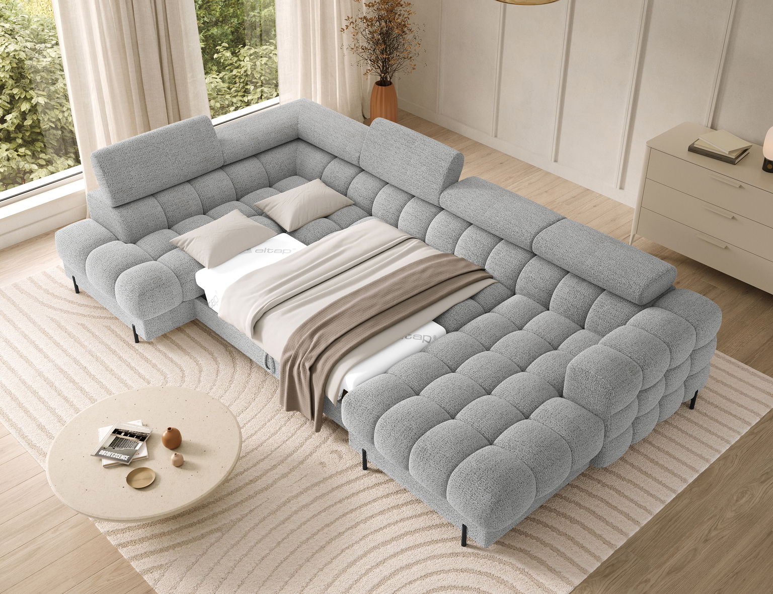 Kampinė sofa - lova Feraria Royal 03, pilka sp., dešininė, 202 x 358 cm x 93 cm - 5
