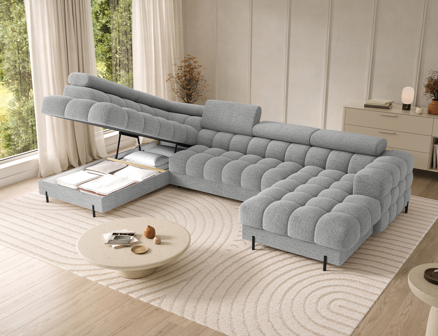Kampinė sofa - lova Feraria Royal 03, pilka sp., dešininė, 202 x 358 cm x 93 cm - 6