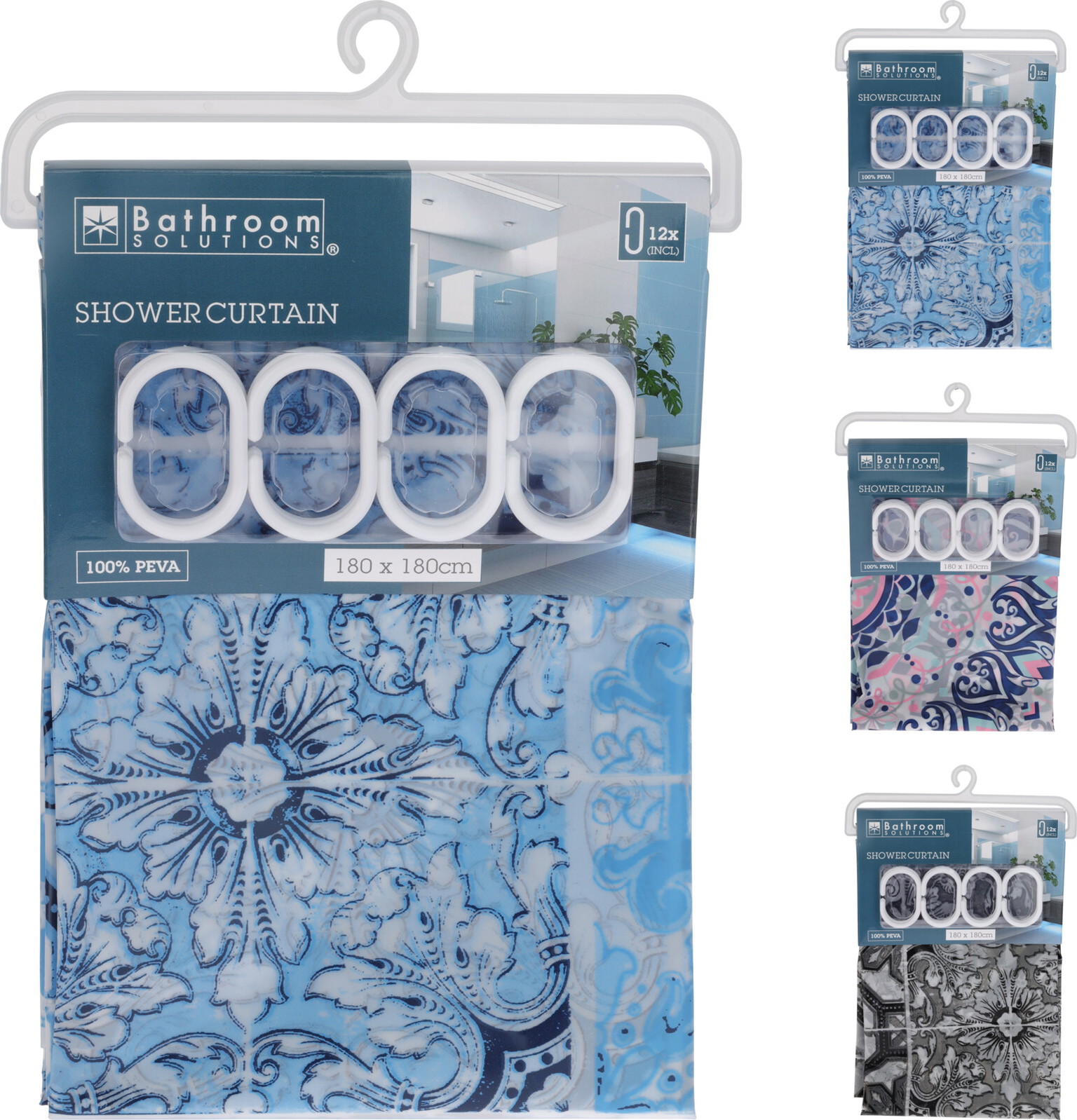 Dušo užuolaidos BATHROOM SOLUTIONS (180 x 180 cm), PEVA, trijų dizainų-0