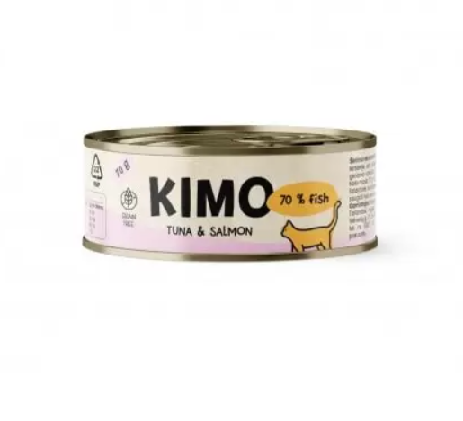 Konservuotas kačių ėdalas KIMO, su tunu ir lašiša, 70 g