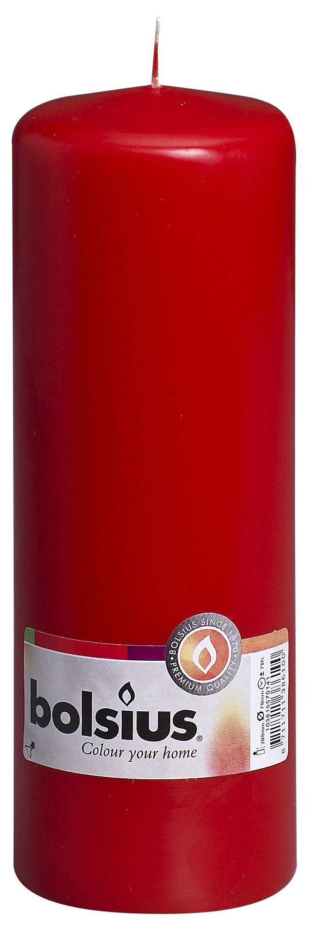 Cilindrinė žvakė, raudonos sp., 20 x 7 cm