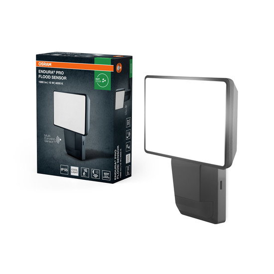 LED prožektorius OSRAM ENDURA PRO, IP55, 4000K, 15W, 1980lm, su judesio davikliu pilkos sp-1