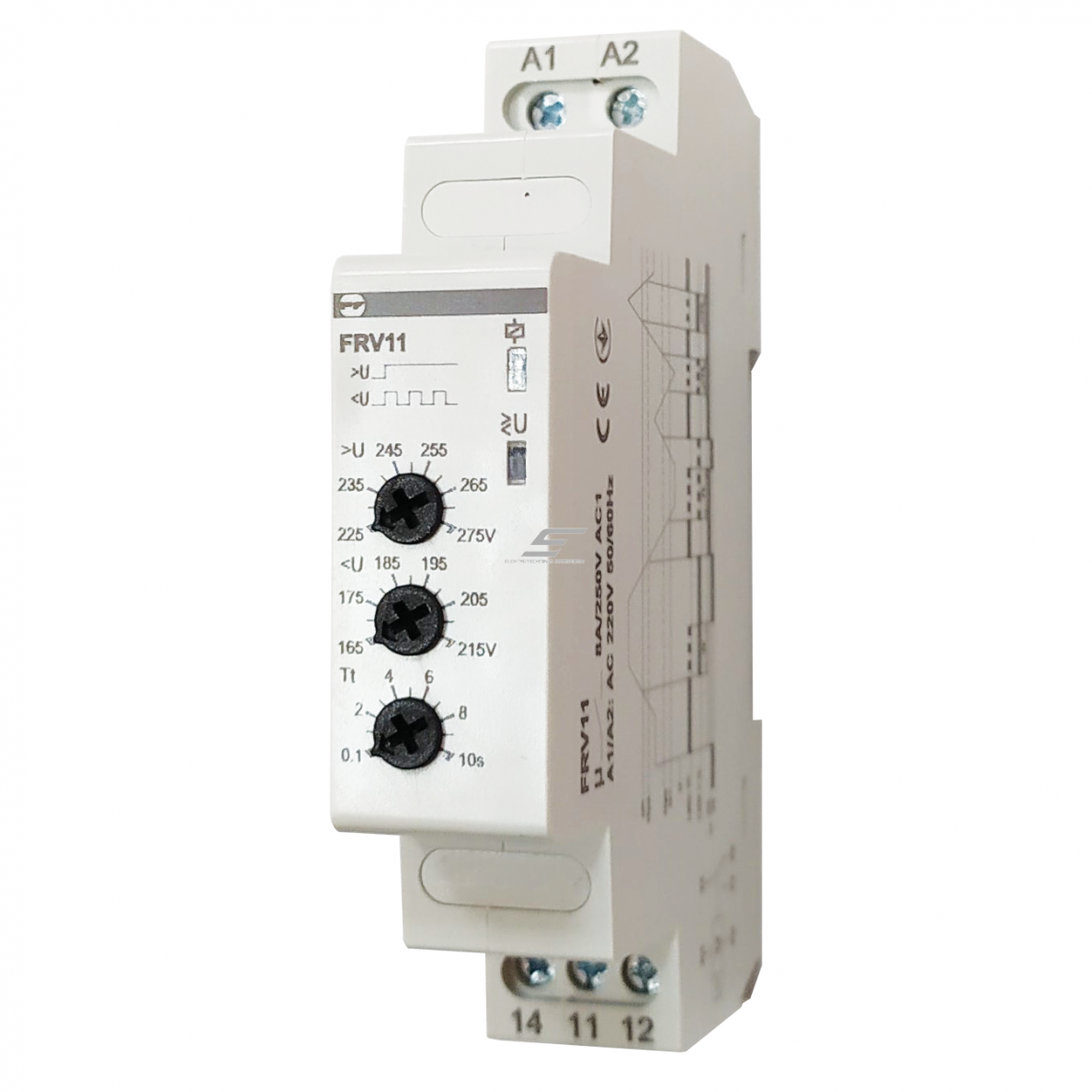 Vienos fazės įtampos kontrolės relė, uždelsimas 0.1-10 s. 150-275V AC, 50/60 Hz-0