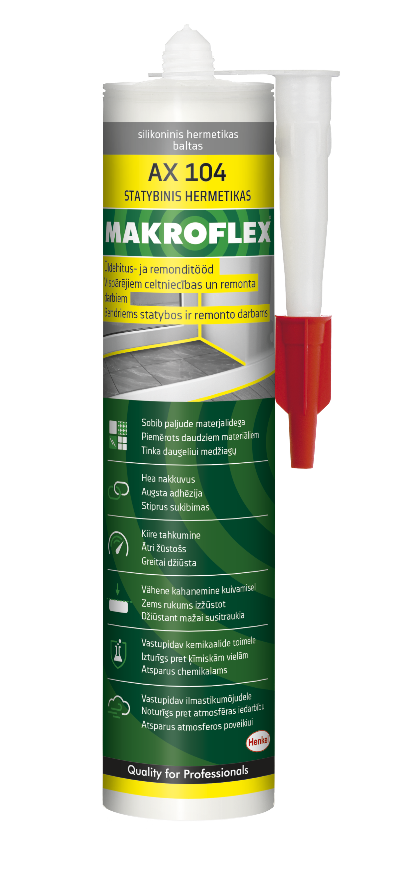 Universalus silikoninis hermetikas MAKROFLEX AX 104, baltos sp., 300 ml ...
