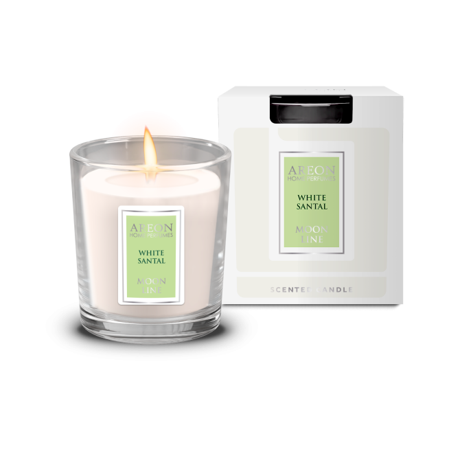 Kvepianti žvakė stikliniame indelyje AREON MOON LINE WHITE SANTAL, 7,5 x 8,5 cm-0