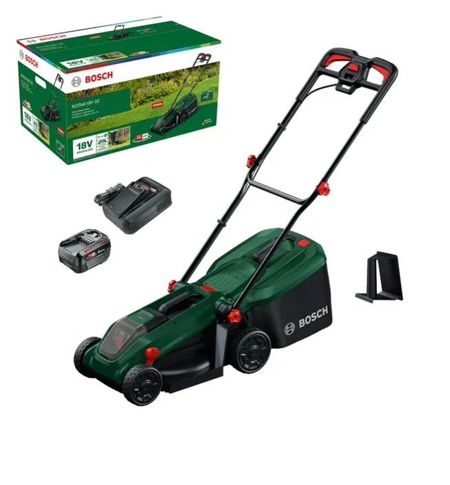 Akumuliatorinė vejapjovė BOSCH Rotak 18V-32, 18 V, 4,0 Ah Li-ion, 32 cm, 35 l-1