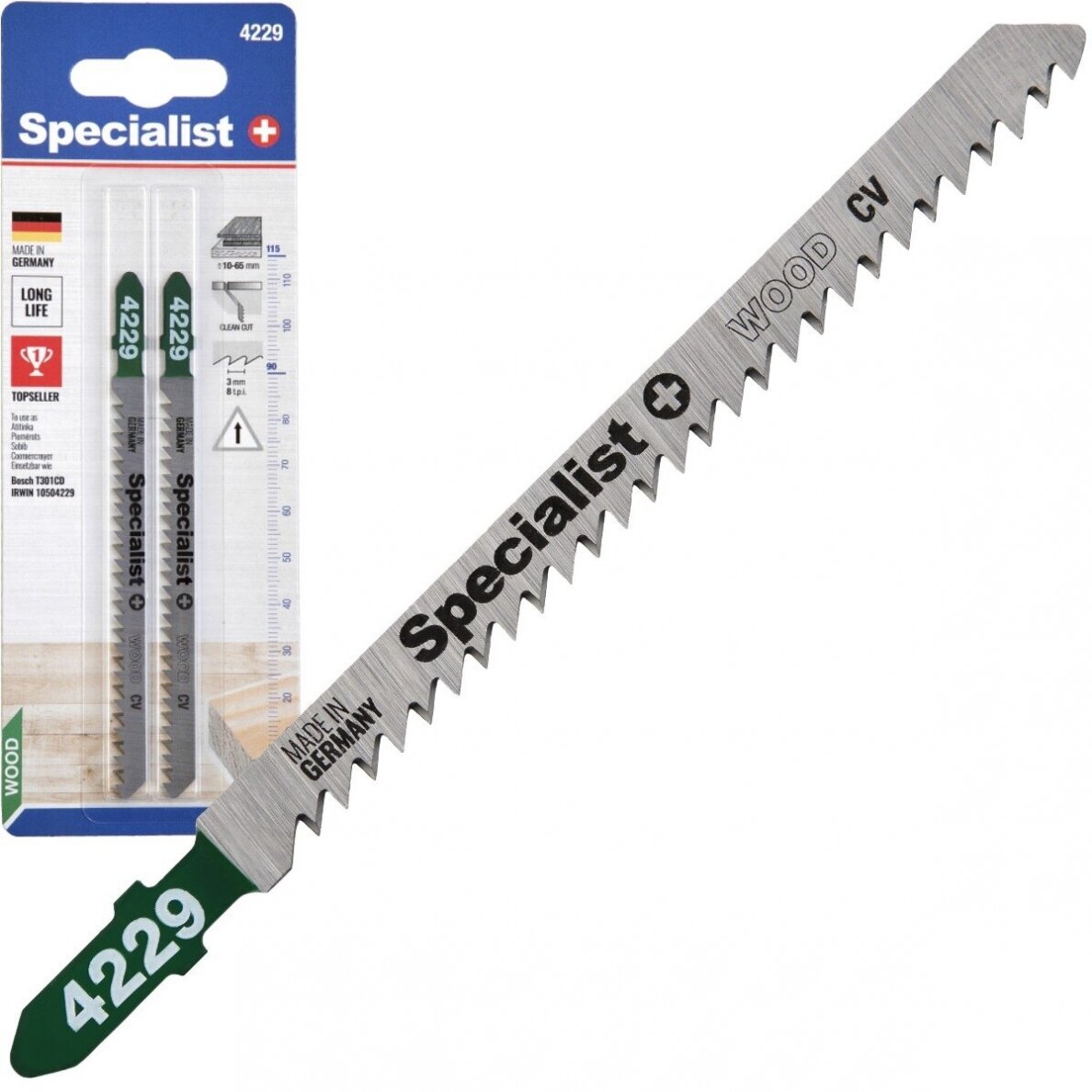 Siaurapjūklio pjūkleliai SPECIALIST+, 90/115 mm, T301CD, 8 TPI, CRV, medienai iki 65 mm, 2 vnt.-0