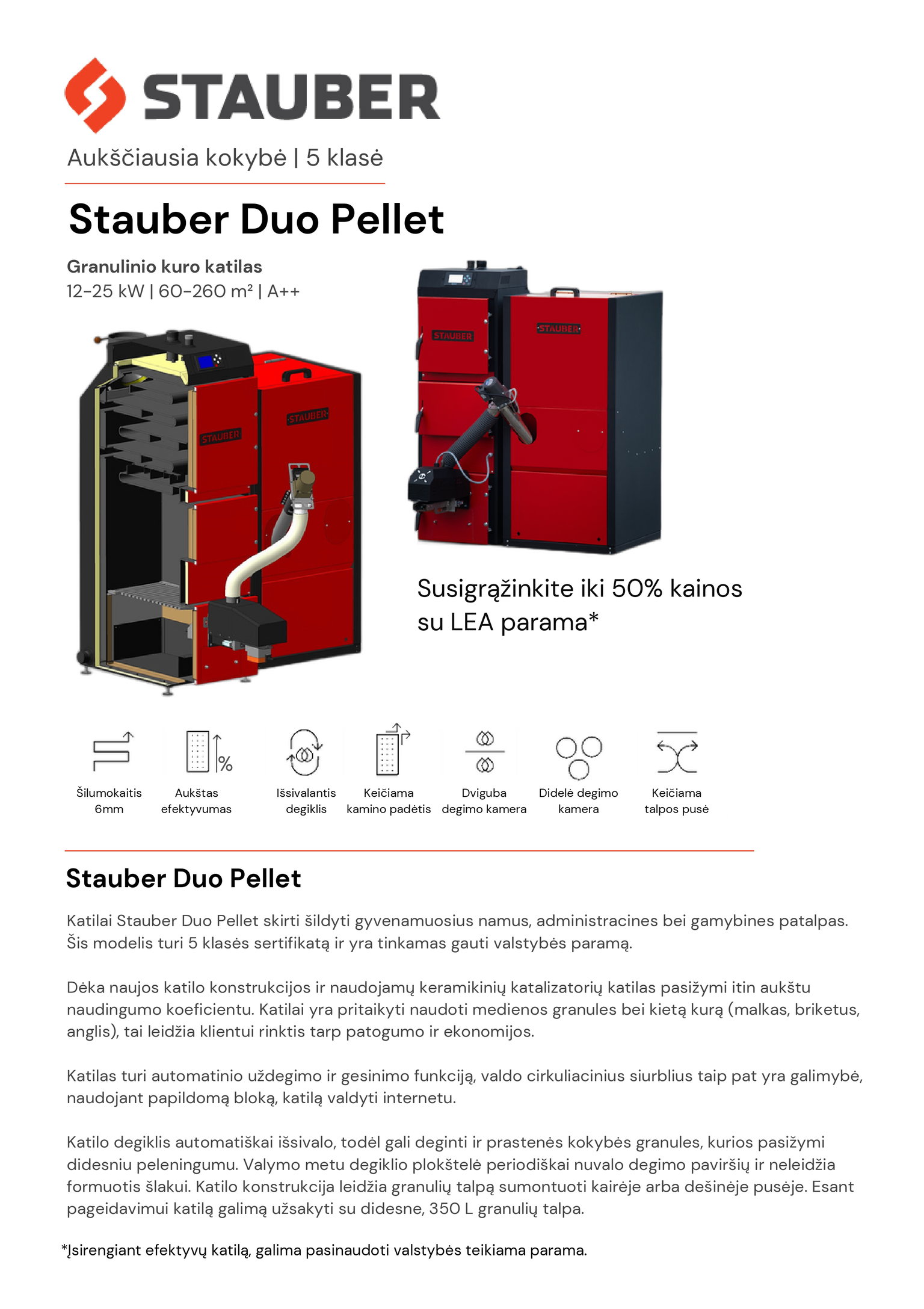 Granulinis, kombinuotas katilas STAUBER DUO PELLET, galia 12kW - 4