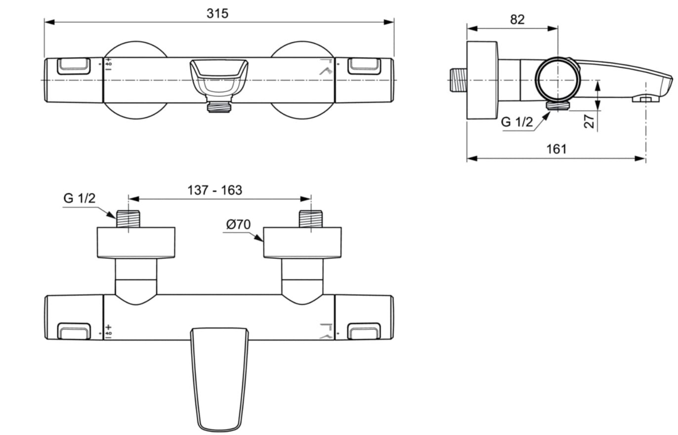 Vonios termostatinis maišytuvas IDEAL STANDARD CERATHERM T25, juodos sp. - 2