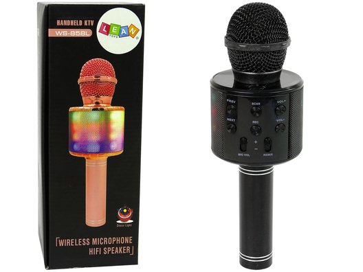 Belaidis karaoke mikrofonas su garsiakalbiais ir įrašymo funkcija WS-858, juodas - 3