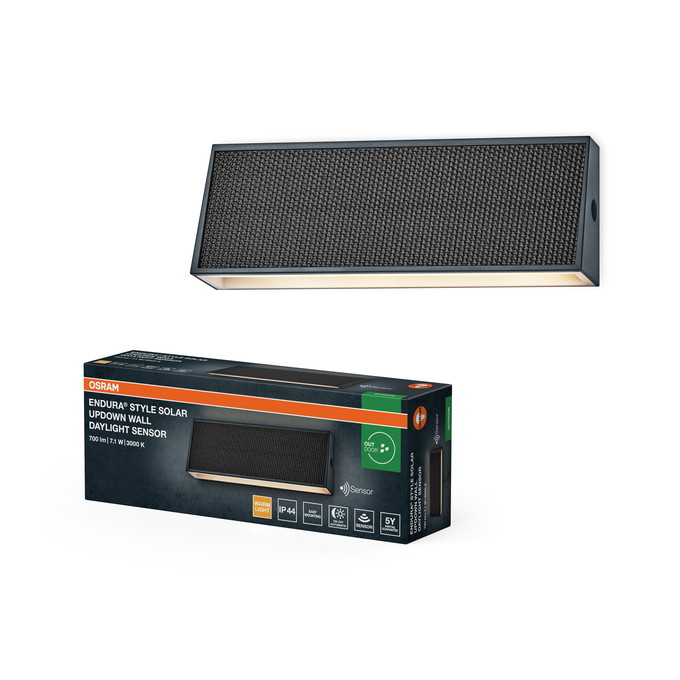 Sieninis LED lauko šviestuvas OSRAM ENDURA SOLAR UPDOWN įkr. saule IP54 7,1W 3000K 700lm su davikliu - 4