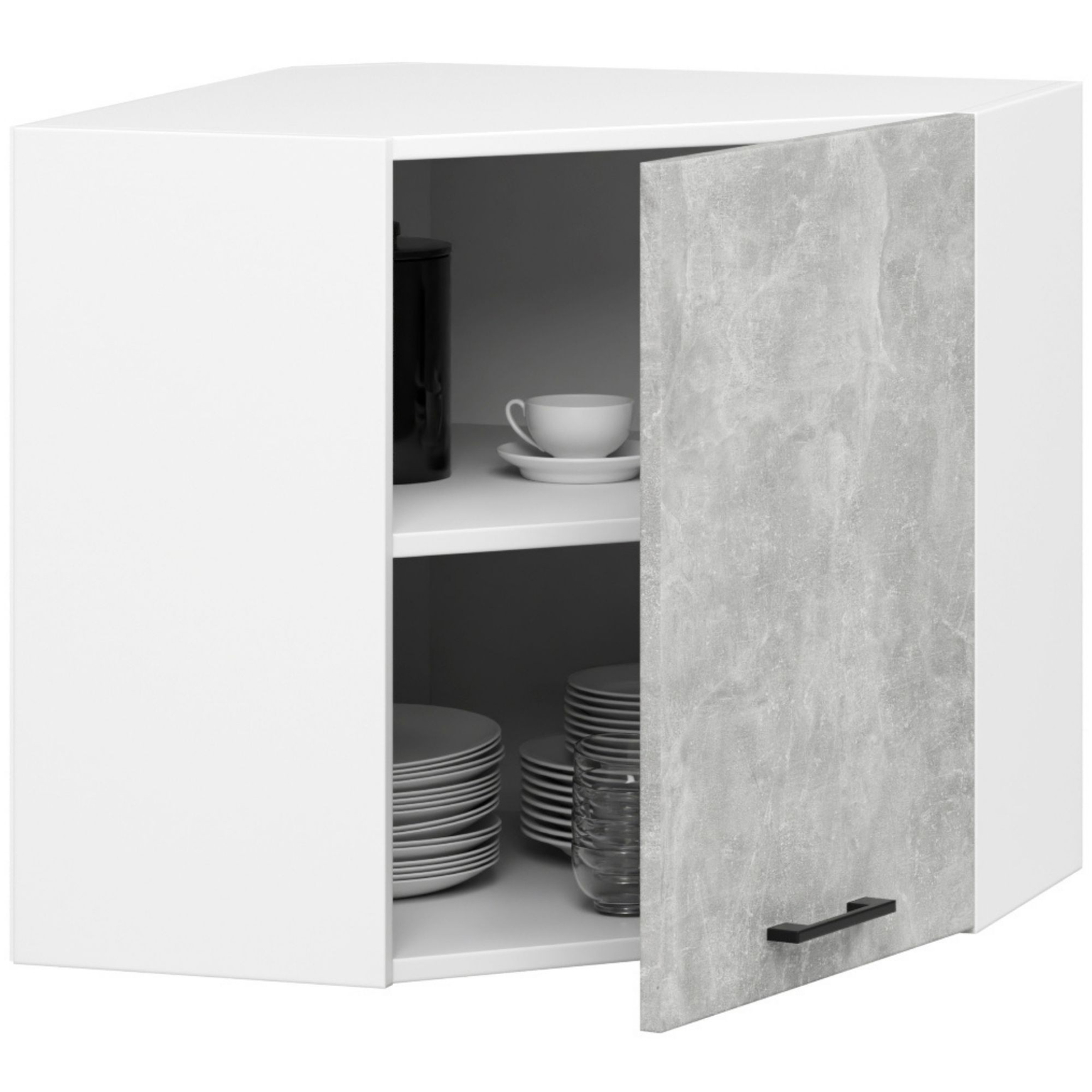 Pakabinama kampinė virtuvės spintelė OLIVIA V, 60 cm, balta/pilka-1