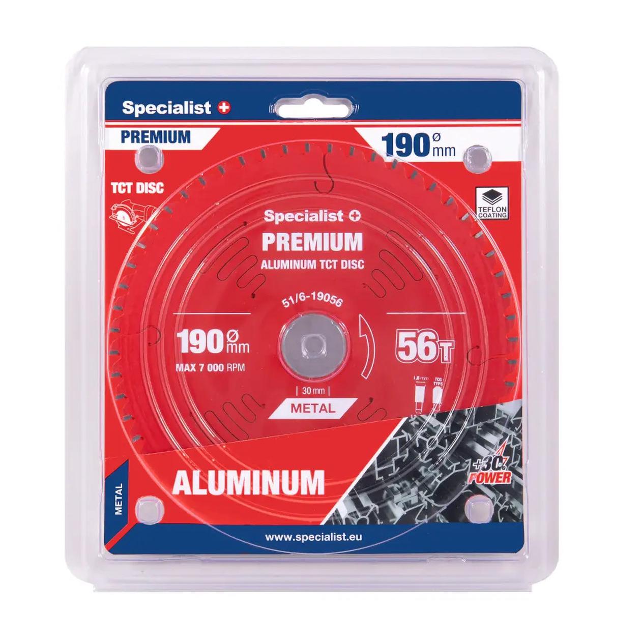 Aliuminio pjovimo diskas SPECIALIST+ Premium, 190 x 1,8 x 20 mm, 56 dantų, 0°, TCT-0