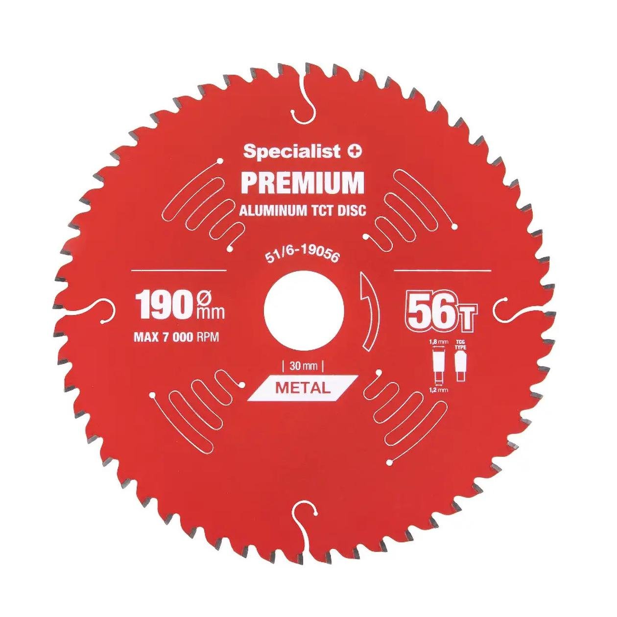 Aliuminio pjovimo diskas SPECIALIST+ Premium, 190 x 1,8 x 20 mm, 56 dantų, 0°, TCT-1