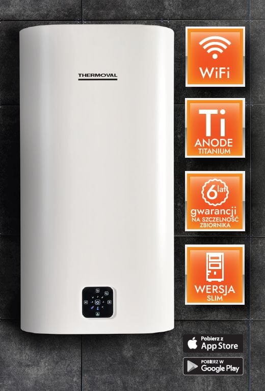 El. vandens šildytuvas THERMOVAL Aqua Ti-80L-W, Wi-Fi, 80 l, vert./hor., 2 kW - 6