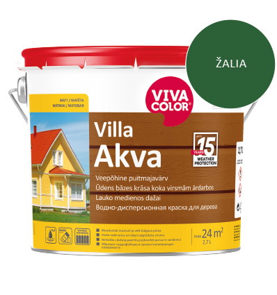 Medinių fasadų dažai VIVACOLOR VILLA AKVA, žalios 335X sp., 2,7 l-0