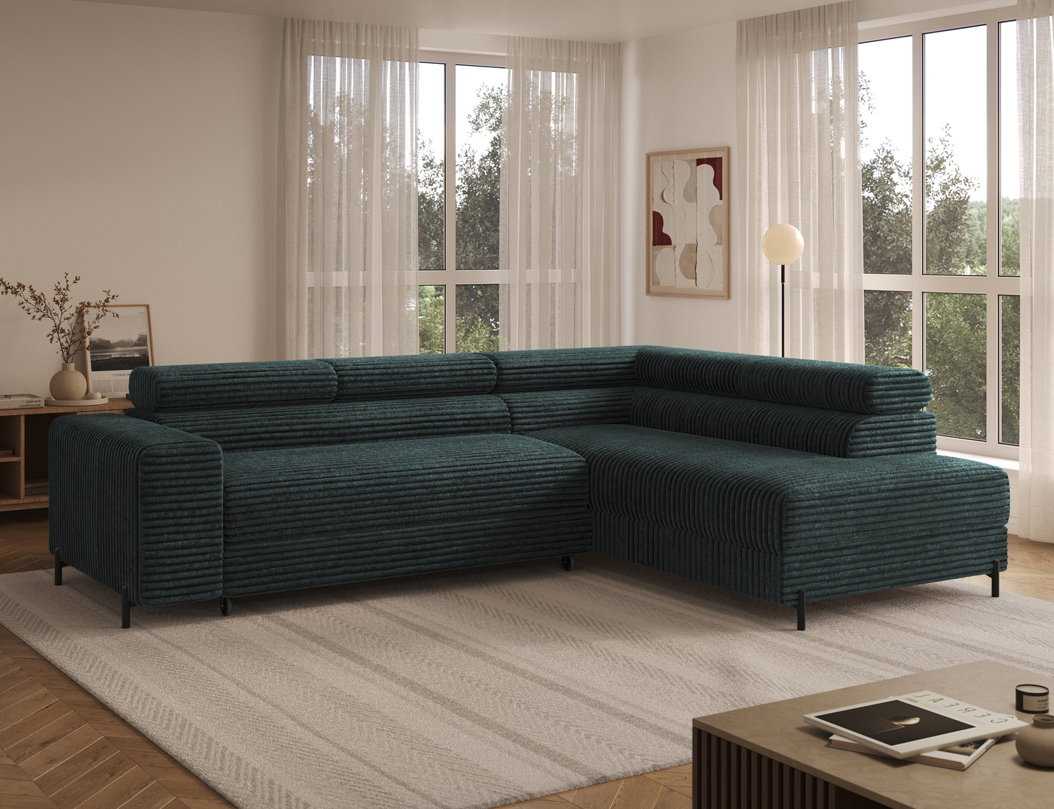 Kampinė sofa - lova Colesio, žalia sp., dešininė, 200 x 274 cm x 93 cm - 4