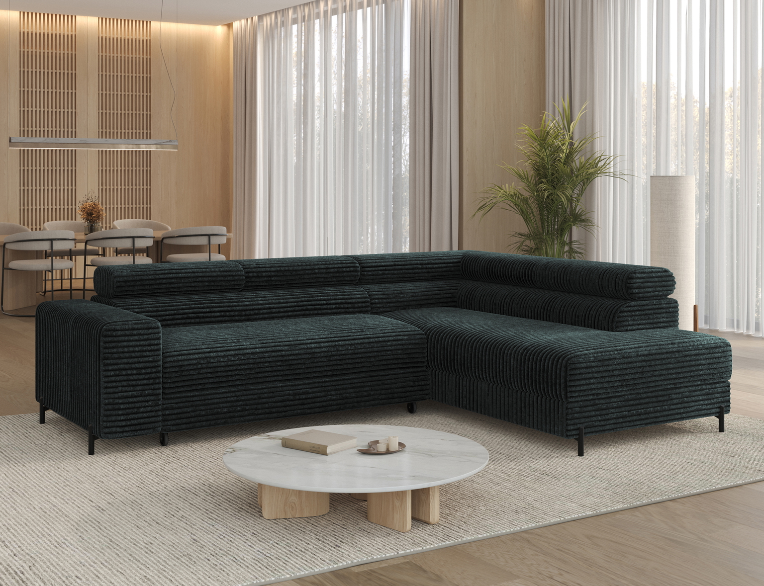 Kampinė sofa - lova Colesio, žalia sp., dešininė, 200 x 274 cm x 93 cm - 5