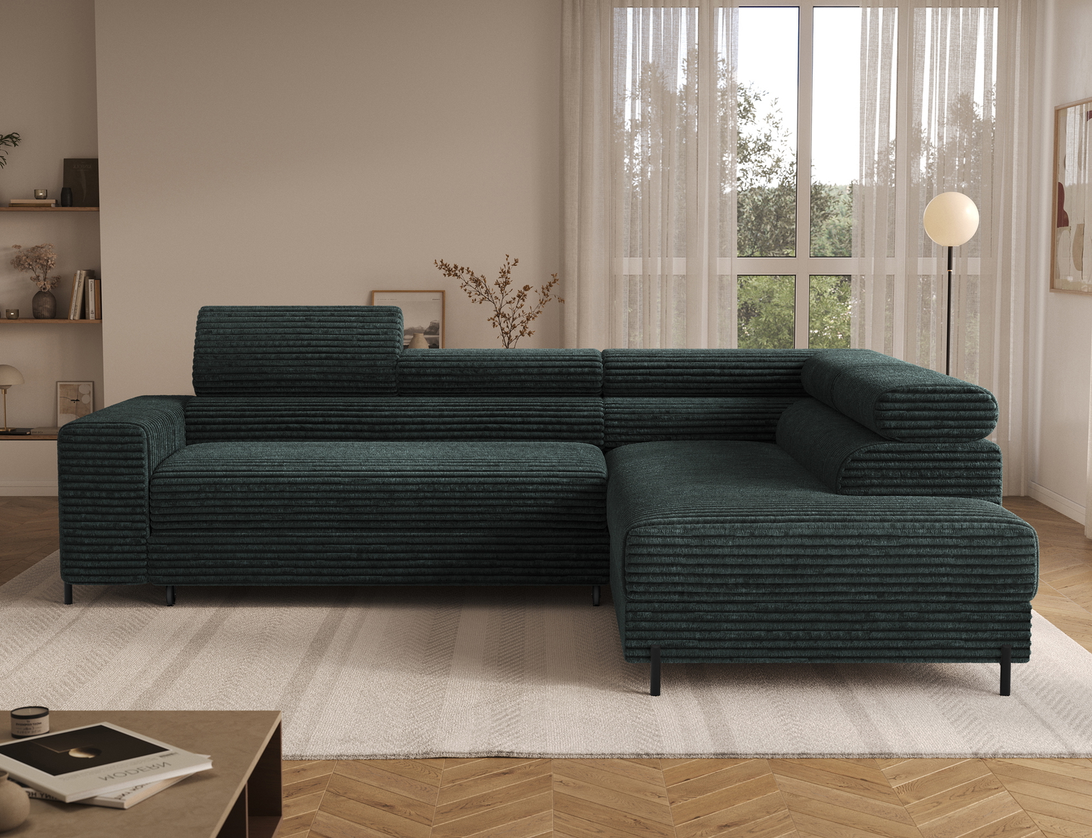 Kampinė sofa - lova Colesio, žalia sp., dešininė, 200 x 274 cm x 93 cm-1
