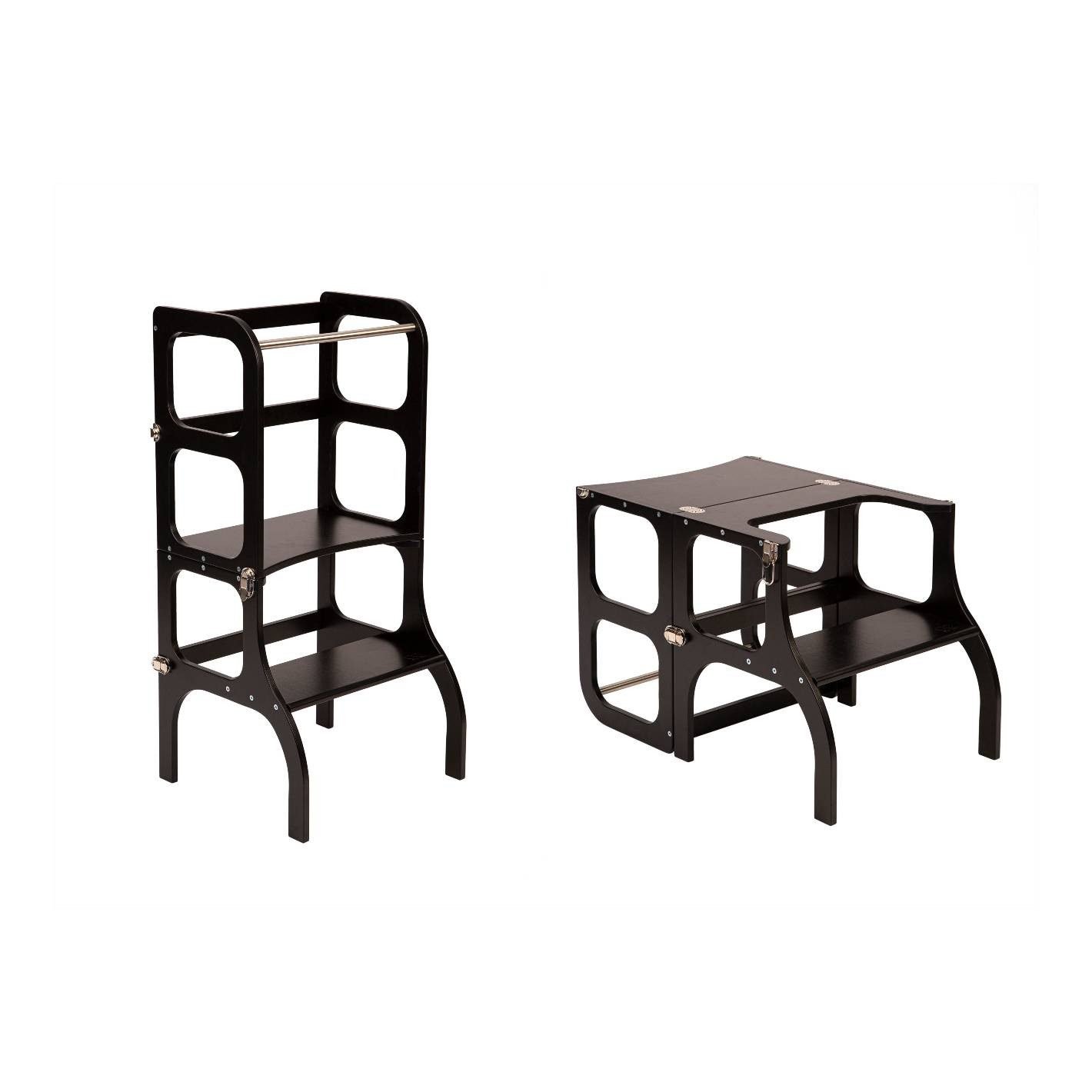 Mediniai pagalbiniai laipteliai - staliukas, juodas su sidabro spalvos segtukais - 1