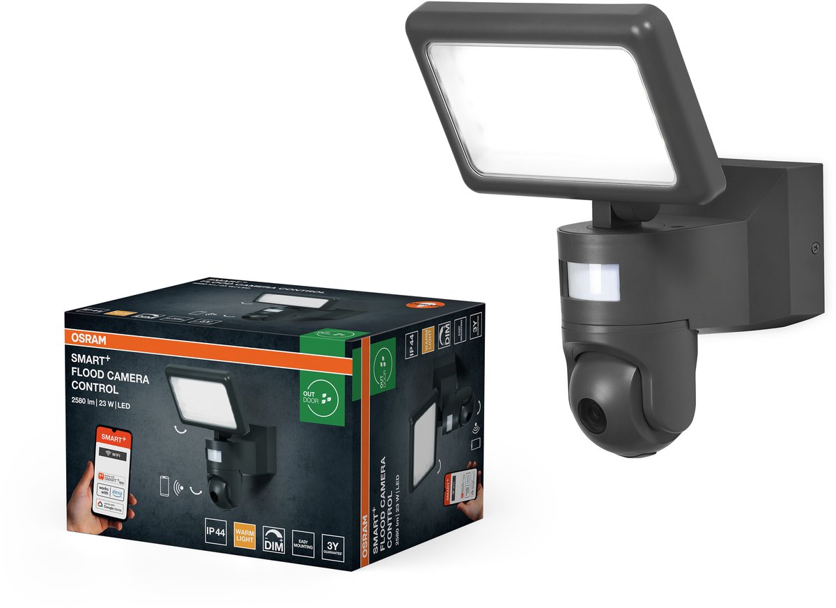 Išmanusis LED prožektorius OSRAM SMART+WIFI FLOOD, kamera mikrofonas IP44 23W 3000K 2580lm-1