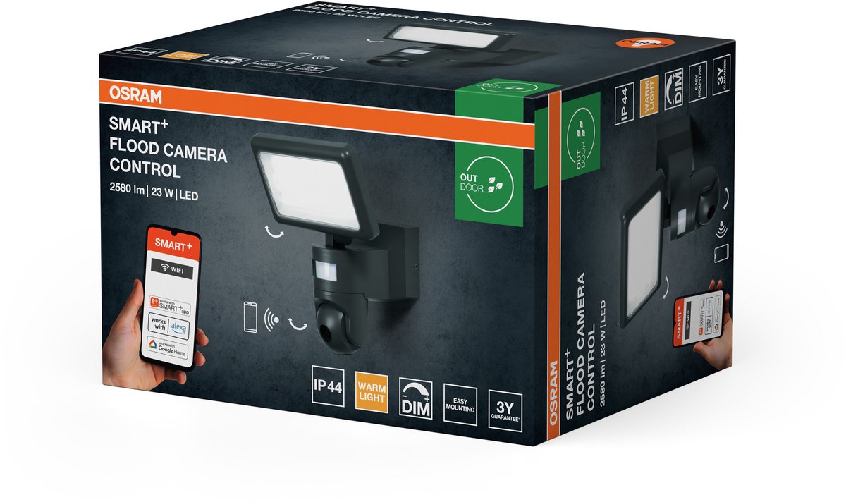 Išmanusis LED prožektorius OSRAM SMART+WIFI FLOOD, kamera mikrofonas IP44 23W 3000K 2580lm - 3