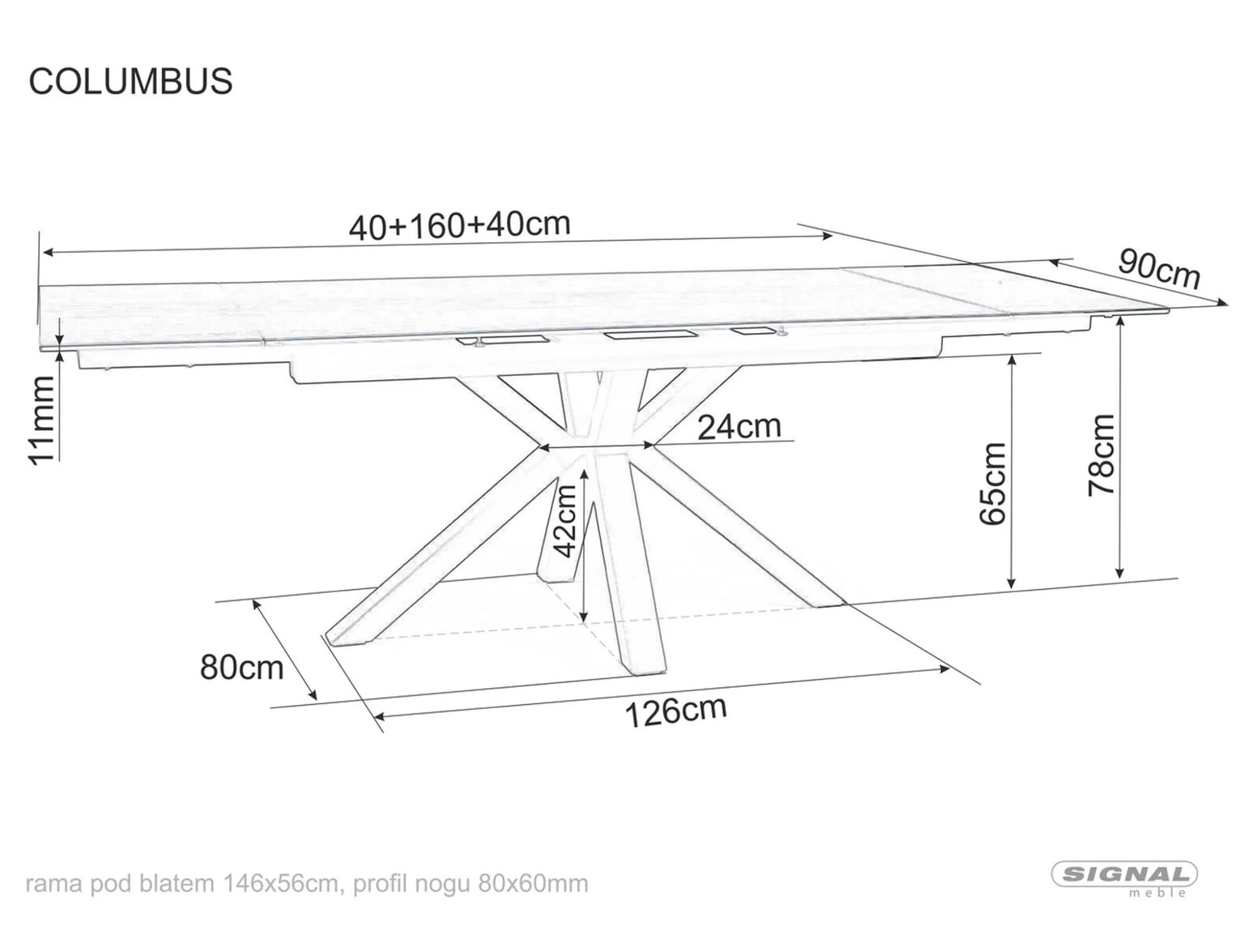 Valgomojo stalas COLUMBUS, 160(240) x 90 cm - 3