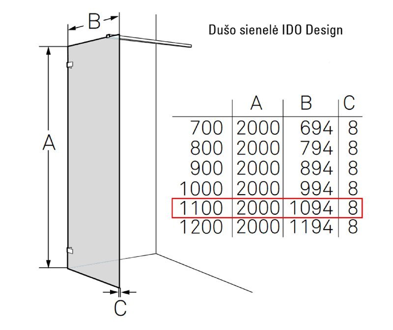 Dušo sienelė IDO DESIGN, 109.4x200 cm - 4