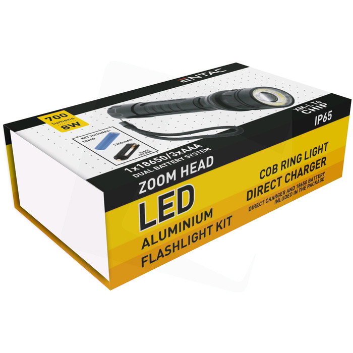 LED žibintuvėlis ENTAC, IP65, 8-10W, 550-700 lm, pakraunamas 18650mAh, komplekte kroviklis-0