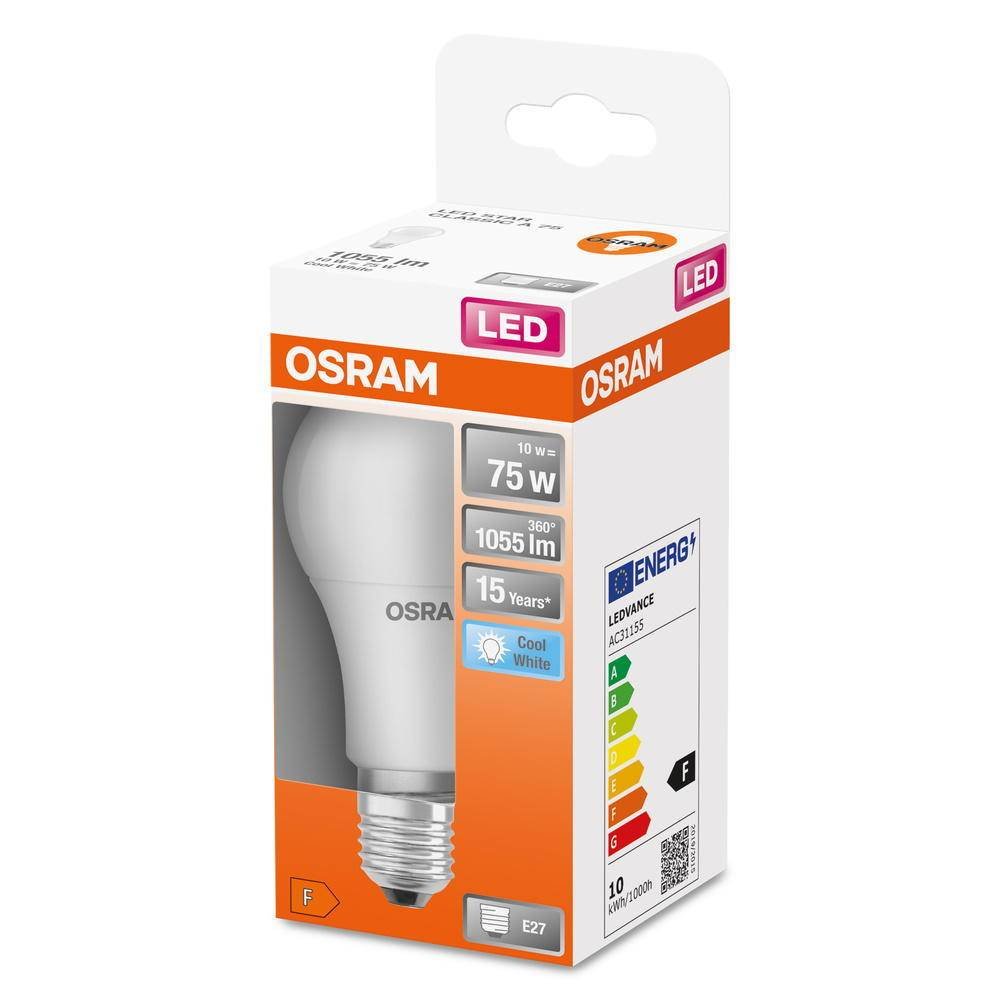 LED lemputė OSRAM, E27, A75, klasikinės formos, 10W, 4000K, 1055lm, non-dim, matinė - 2