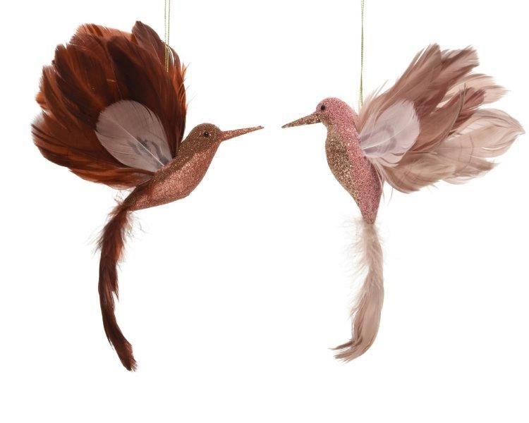 Įsegama kalėdinė dekoracija BIRD, rožinės/raudonos sp., 16 x 20 cm, 1 vnt.