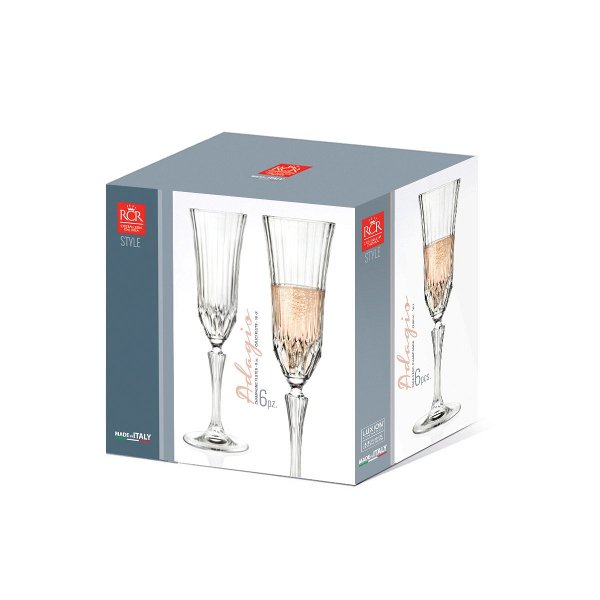 Krištolinės šampano taurės RCR ADAGIO, 180 ml., 6 vnt. - 2