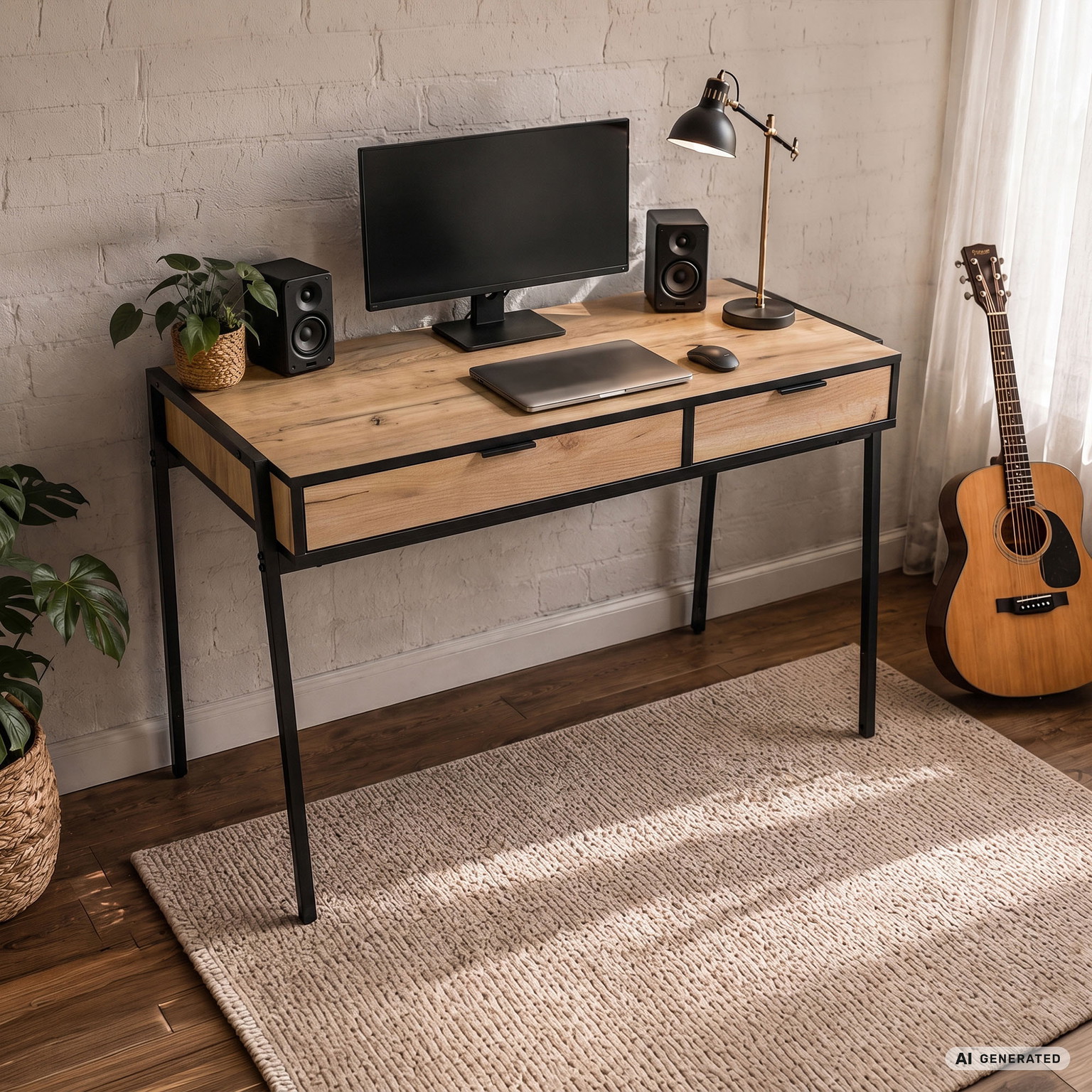Rašomasis stalas su stalčiais Akord Furniture Factory Zentia, 100 cm x 45 cm, 80.5 cm, juoda sp./oak craft sp. - 8
