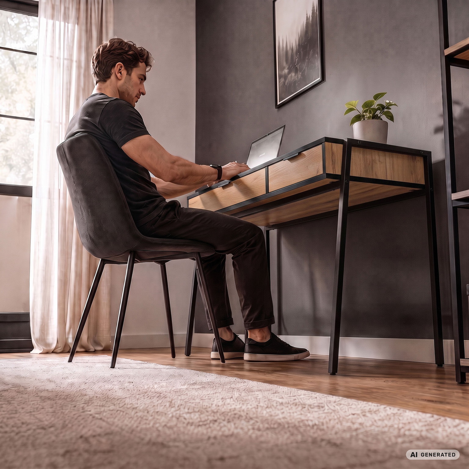 Rašomasis stalas su stalčiais Akord Furniture Factory Zentia, 100 cm x 45 cm, 80.5 cm, juoda sp./oak craft sp. - 7