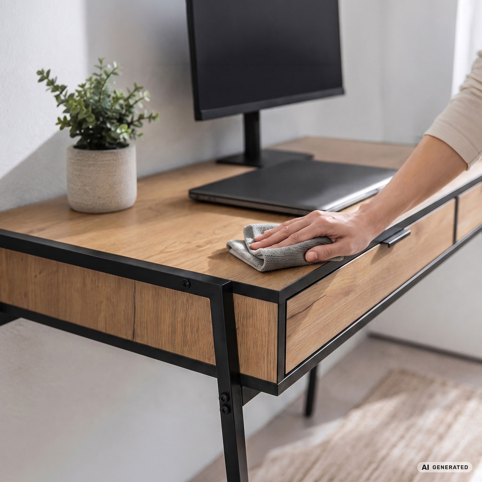 Rašomasis stalas su stalčiais Akord Furniture Factory Zentia, 100 cm x 45 cm, 80.5 cm, juoda sp./oak craft sp. - 5
