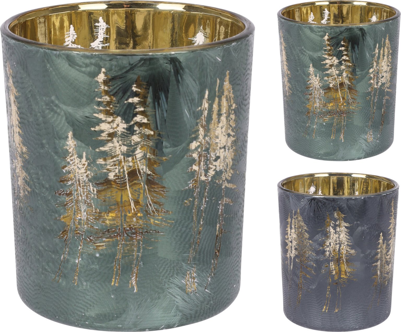 Stiklinė žvakidė GOLDEN TREE, žalsvos/pilkos sp., 9 x 10 cm