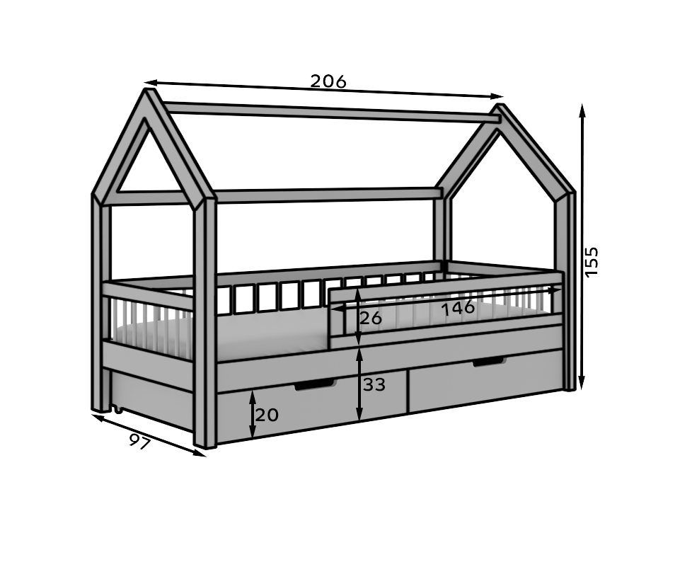 Vaikiška lova ADRK Galicja House, balta sp., 90 x 200 cm, su patalynės dėže, su čiužiniu - 4