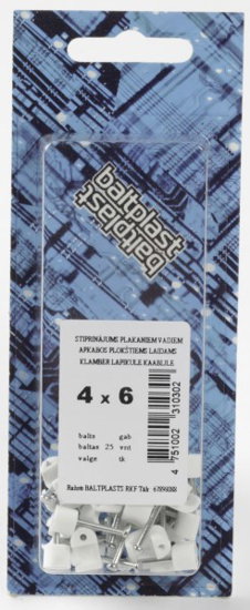 Prikalamos apkabos plokštiems laidams BALTPLAST 4x6 baltos sp., 25 vnt.-0