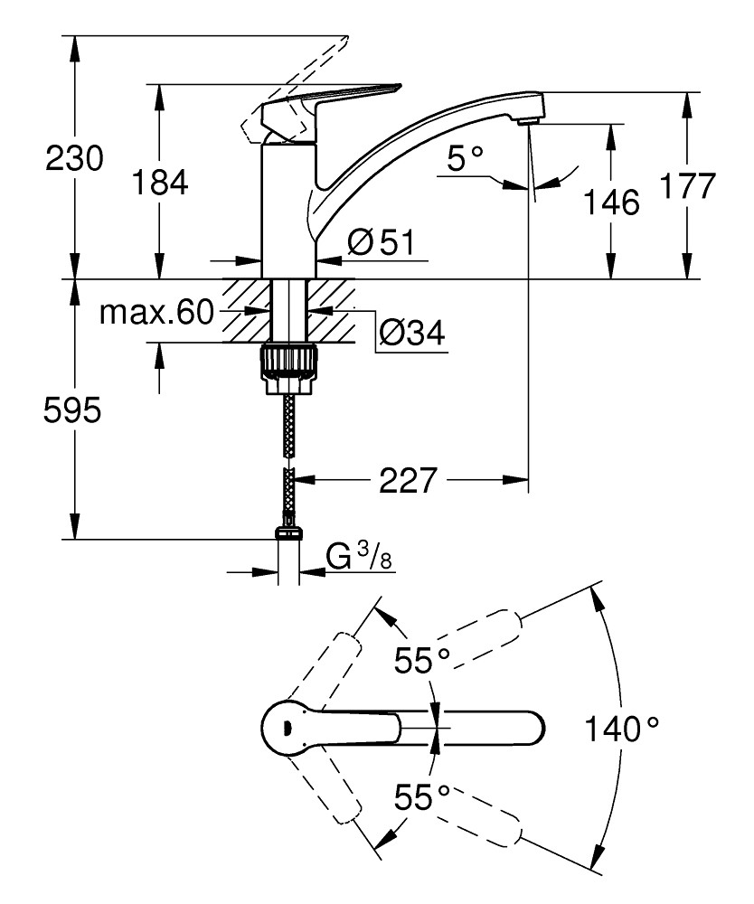 Plautuvės maišytuvas GROHE START, chromo sp. - 3