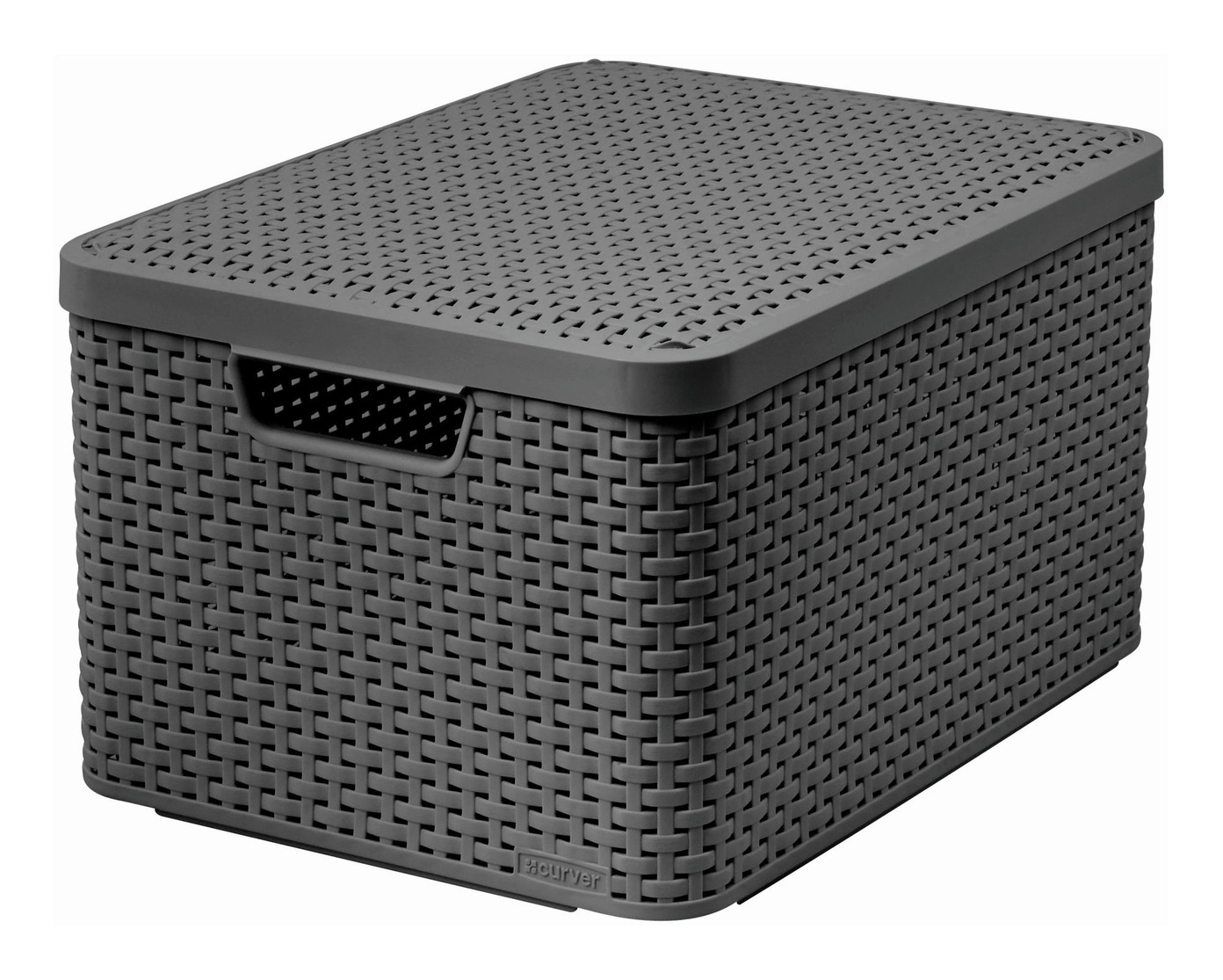 Plastik. daiktadėžė su dangčiu CURVER RATTAN STYLE, L, tams.pilkos sp., 44,5x33xh25cm, 30l-0