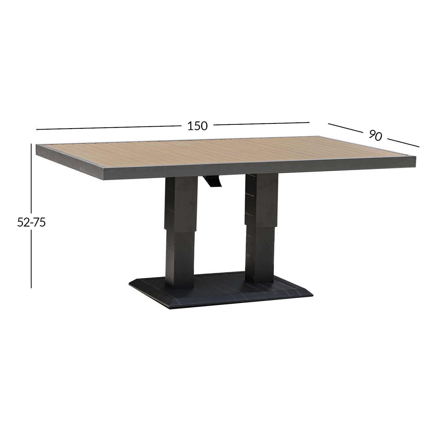 Lauko stalas su reguliuojamu aukščiu PARKER 150 x 90 x 52-75 cm, pilka/ruda - 3