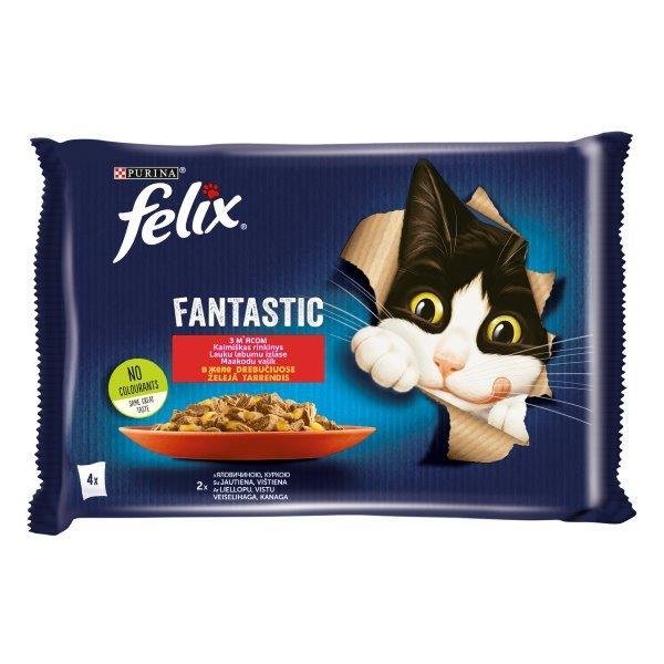 Konservuotas kačių ėdalas FELIX Fantastic su mėsa ir padažu 4x85g