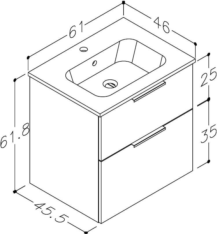 Vonios spintelė RB BATHROOM GRAND 60, su praustuvu, rudo ąžuolo sp., 61 x 61,8 x 46 cm-1
