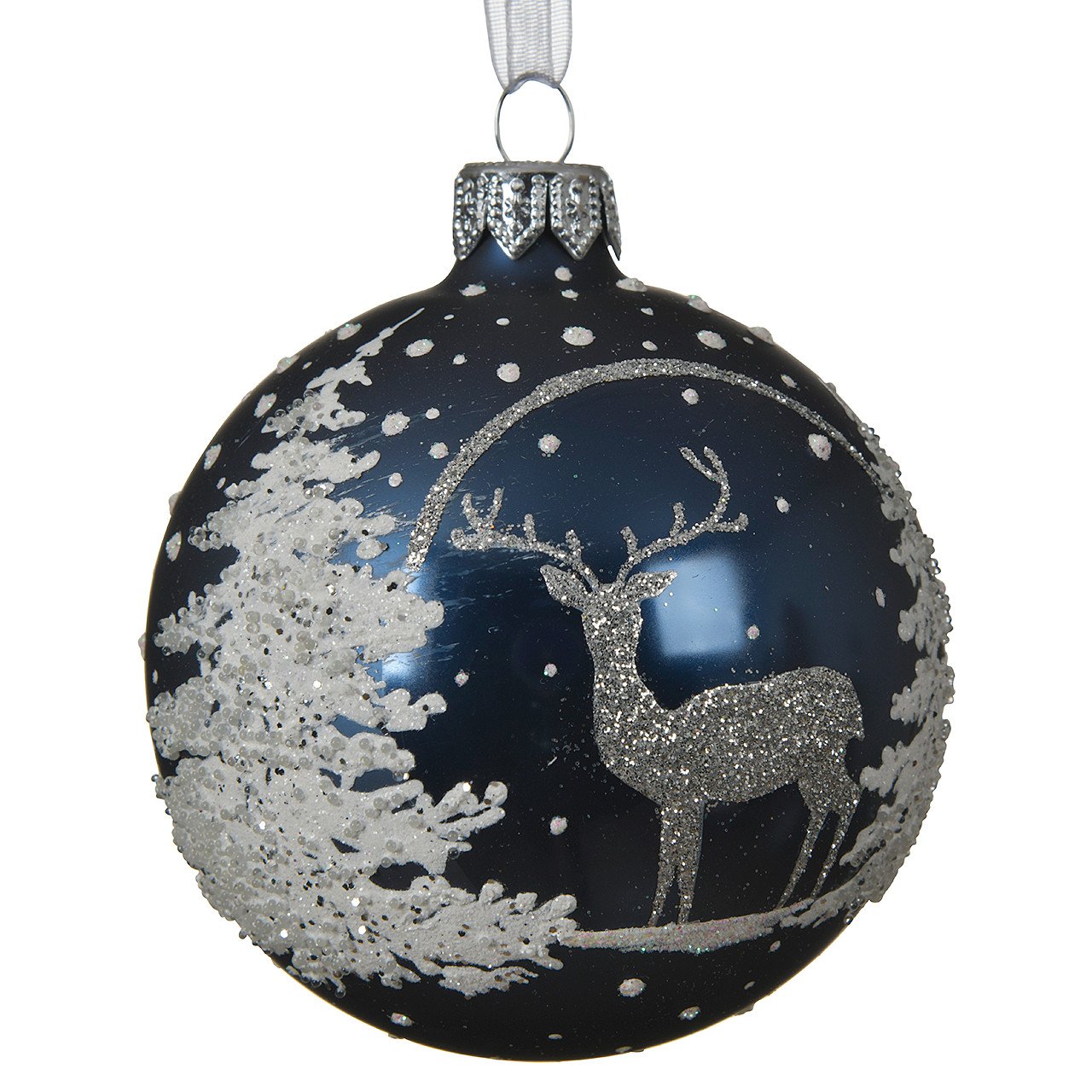 Kalėdinis eglės žaisliukas DECORIS Winter Morning Deer, t., mėlynos sp., 8 cm, 1 vnt