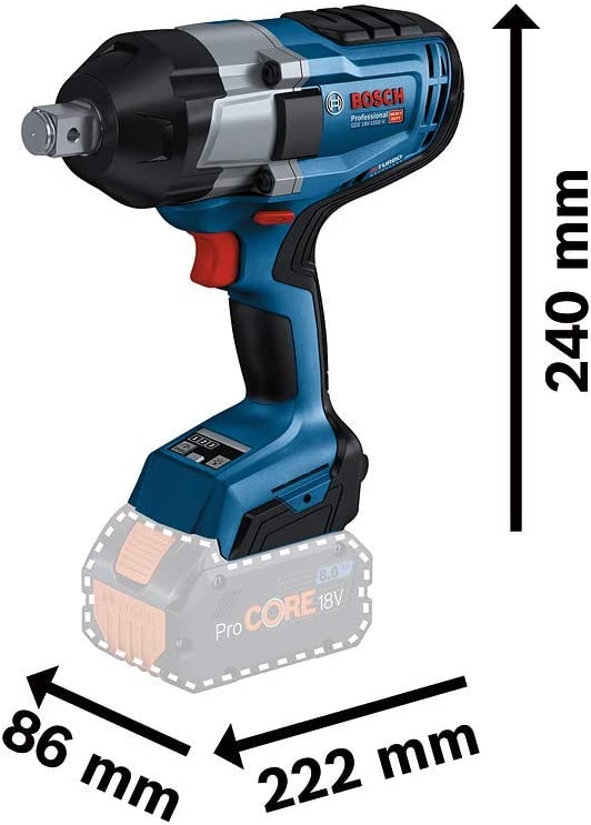Akumuliatorinis smūginis veržliasūkis BOSCH PRO GDS 18V-1050 H solo, 18 V (2x ProCORE18V 5.5Ah, 3/4 , L-BOXX) - 3