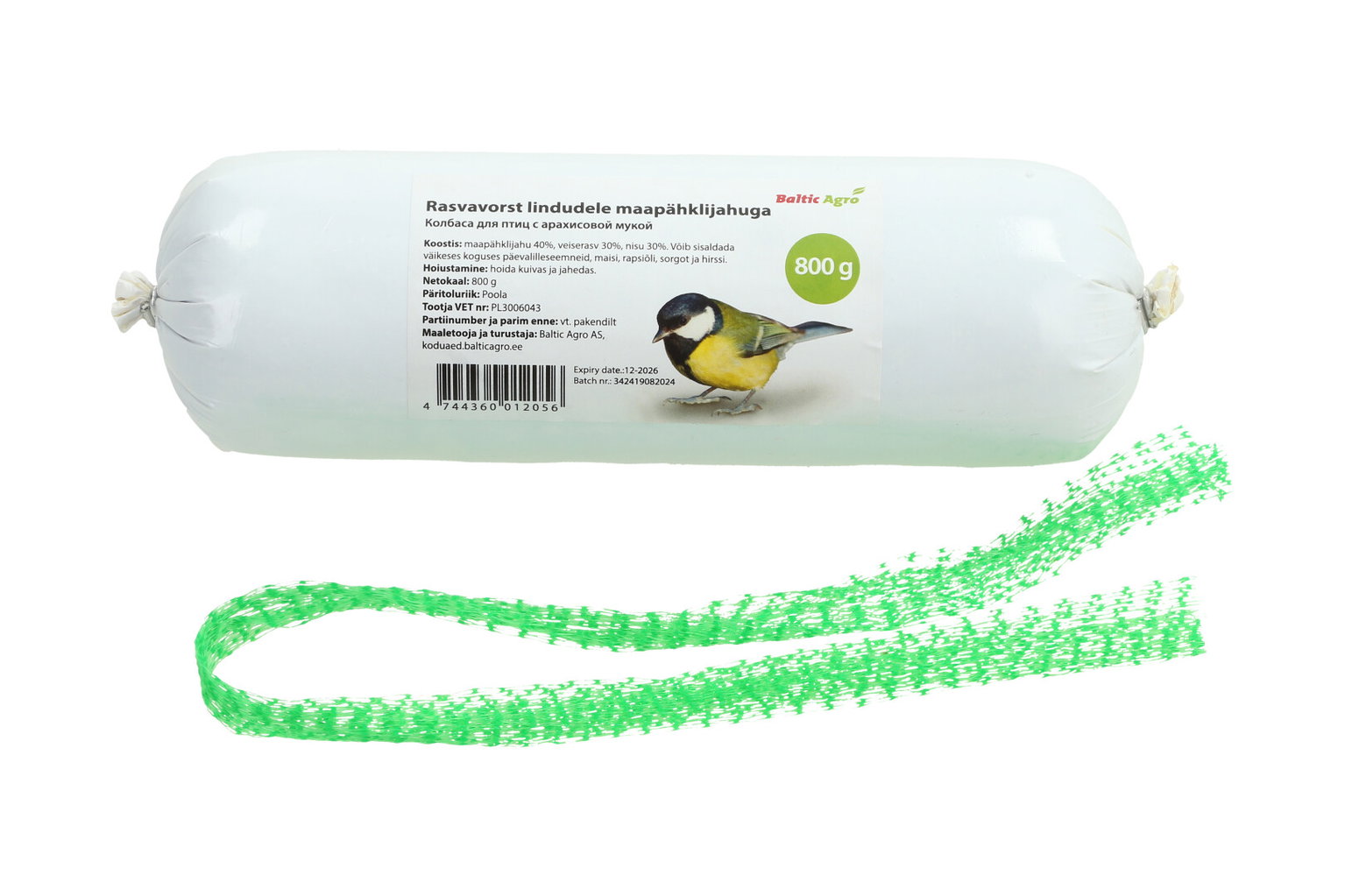 Riebalų dešra paukščiams su žemės riešutų miltais,  800 g