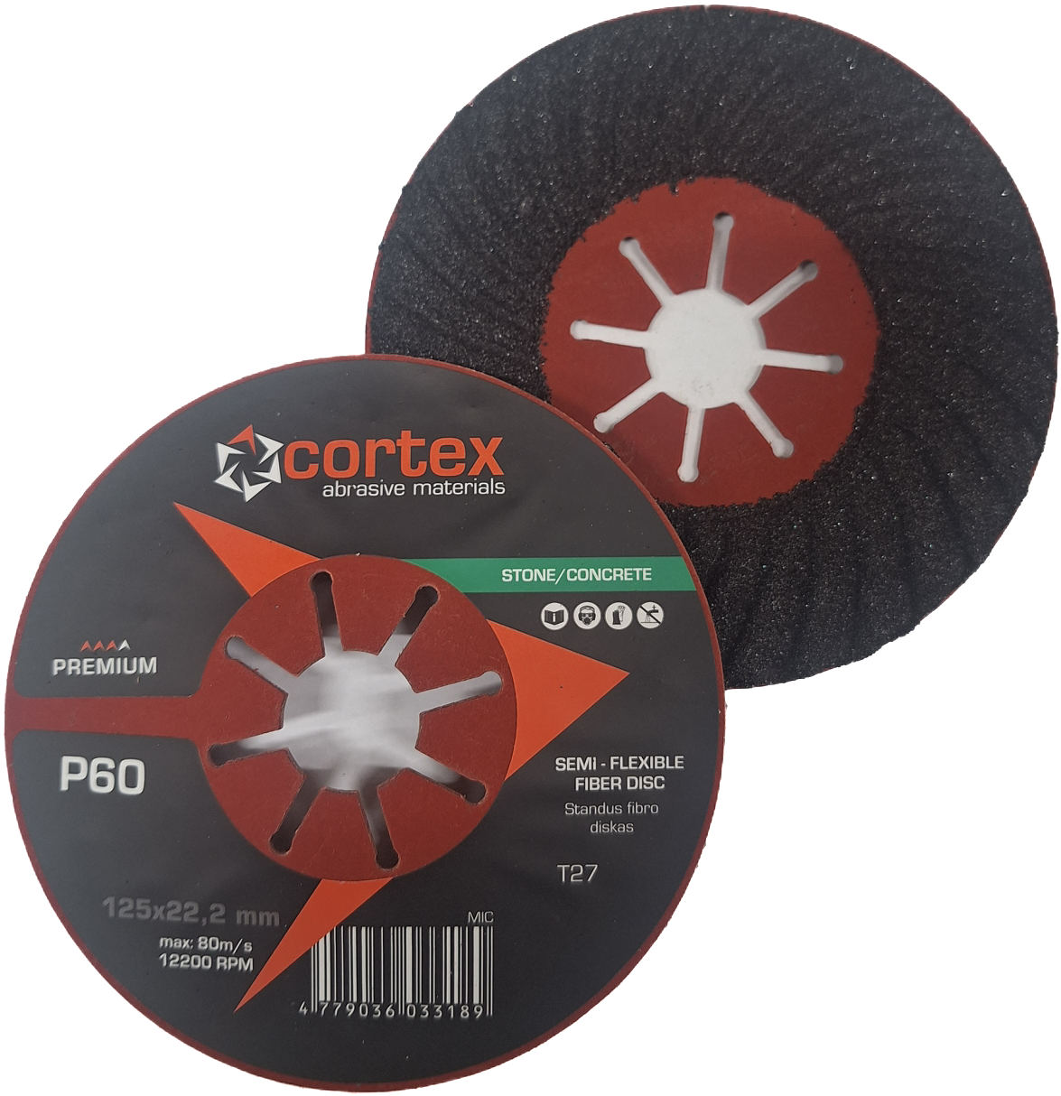 Betono/akmens šlifavimo diskas CORTEX Premium, 125 x 22 mm, P60, fibro-0