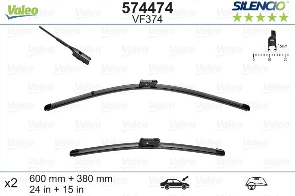 Automobilinis valytuvas VALEO SILENCIO VW, SKODA, AUDI, SEAT FLAT BLADE, 600/380 mm